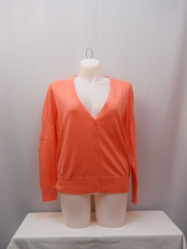 SIZE 20 Womens Knit Cardigan FADED GLORY Solid Coral Boyfriend Cut Long Sleeves