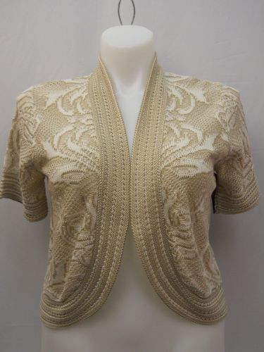 Faded Glory Women’s Pattern Crocheted Shrug Size XL Beige Open Wrap Short Sleeve