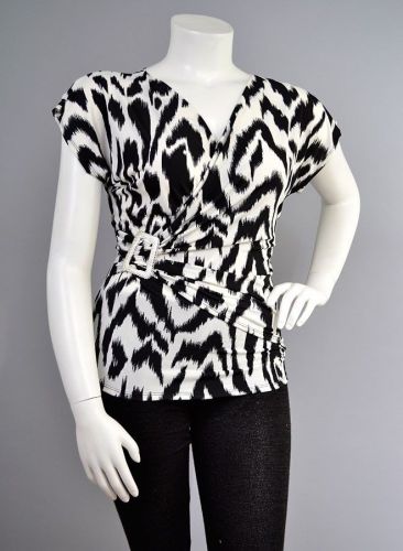 Love Crazy Women’s Top Size 1XL-3XL Animal Print Buckle Surplice Cap Sleeves