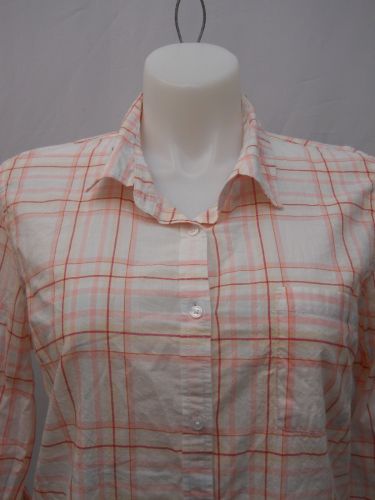 Faded Glory Women&rsquo;s Button Down Shirt Size XL Pink Plaid Long Roll Tab Sleeves