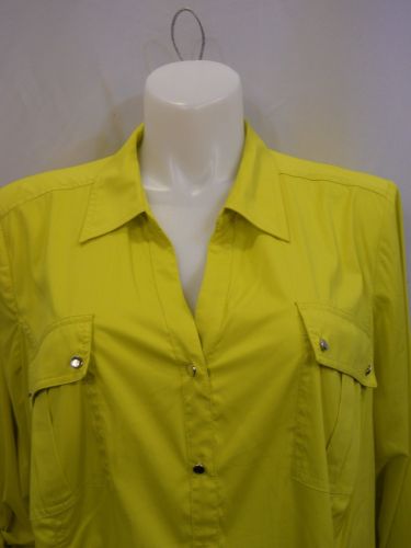 Style & Co Blouse Plus Size 3X Olive Button Down Shirt Long Roll Tab Sleeves