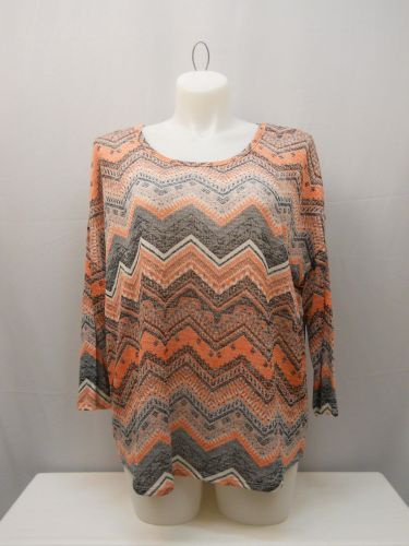 Almost Famous Women’s Knit Top Plus Size 3X Semi Sheer Chevron Pullover MultiCol