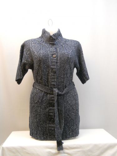 New York & Co Blue Short Sleeve High Neck Button Down Sweater Dress Size M