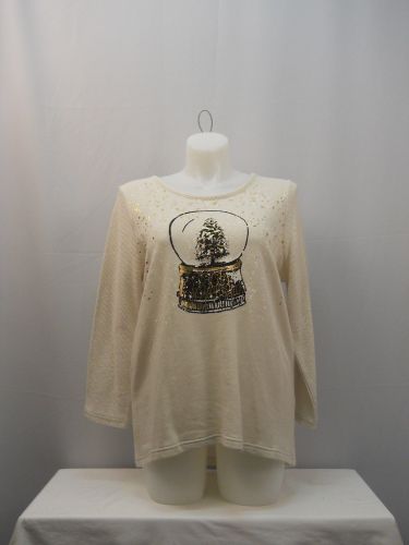 Style & Co Women&rsquo;s Ivory Ugly Christmas Embellished Pullover Knit Top Size 1X