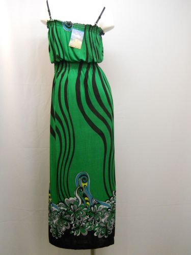 Green Spaghetti Strap Cocktail Sexy Full Length 65% Silk Halter Dress Size M