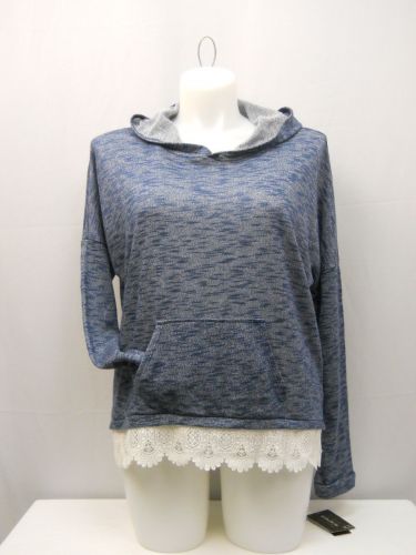 Energie Women’s Knit Hoodie Size XXL Blue Lace Hem Long Sleeves Kangaroo Pocket