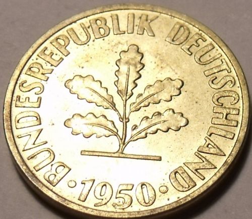 Rare Unc Germany 1950-D 10 Pfennig~Special Price~Free Shipping*