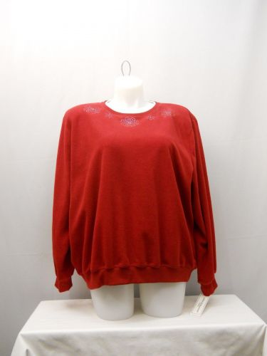 PLUS SIZE 3X Women’s Fleece Sweatshirt ALFRED DUNNER Red Long Sleeves Crew Neck