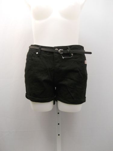 Faded Glory Woman’s Core Shorts Size 16 Belted Solid Black Mid Rise Cuffed Legs