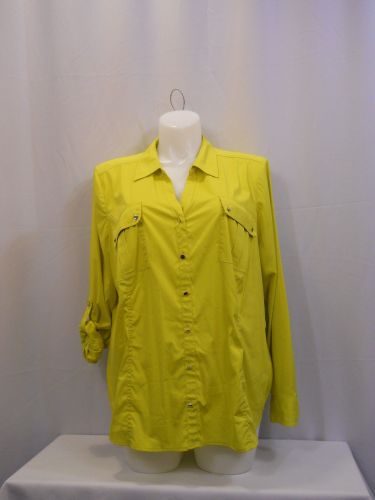Style & Co Blouse Plus Size 3X Olive Button Down Shirt Long Roll Tab Sleeves