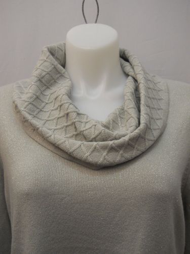 SIZE 2XL Women’s Tunic Sweater JM COLLECTION Solid Silver Cowl Neck Long Sleeves