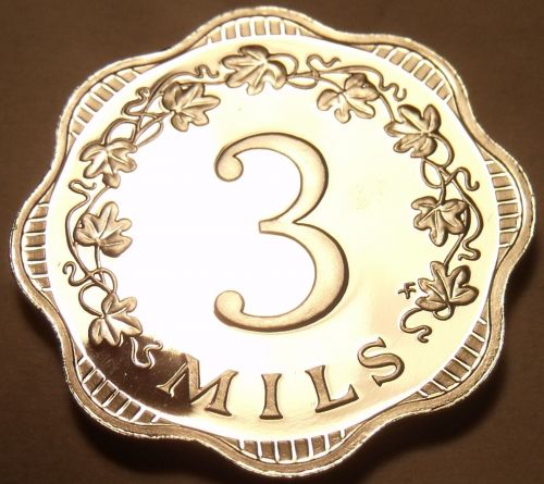 Rare Cameo Proof Malta 1976 3 Mils~Bee and Honeycomb~Only 26,000 Minted~Free Shi