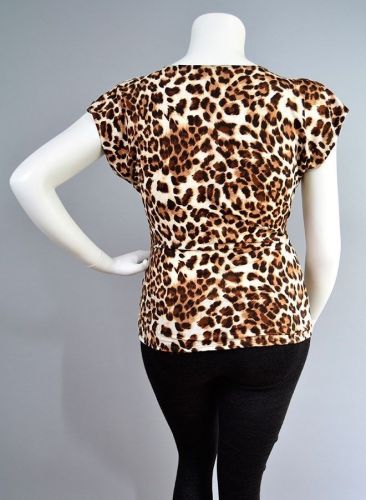 Love Crazy Women’s Top Size 1XL-3XL Animal Print Cap Sleeves Buckle Surplice