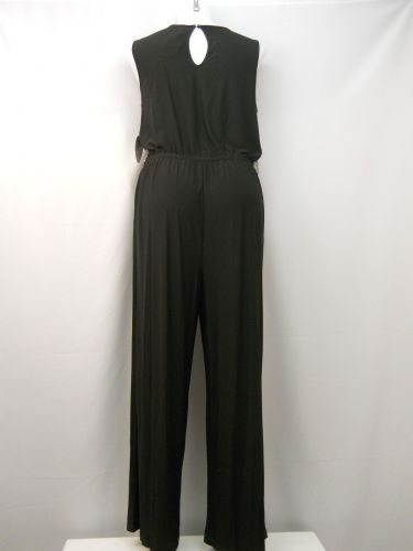 Emma & Michele Jumpsuit Size XL Black Surplice Overlay Sleeveless Wide Leg Pocke