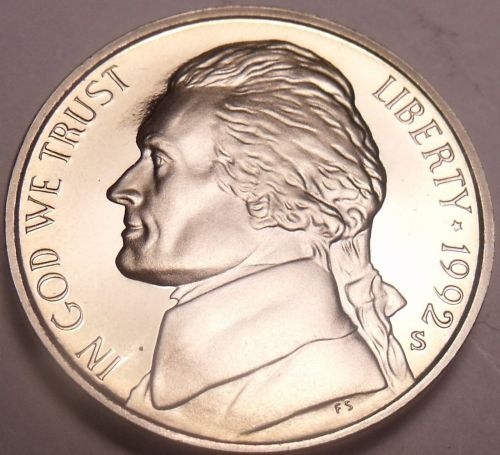 United States Cameo Proof 1992-S Jefferson Nickel~Free Shipping