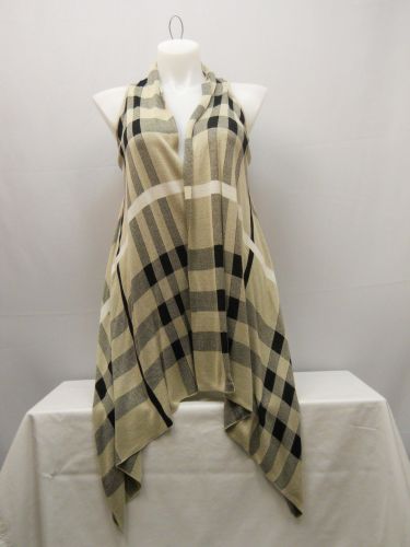 Women’s Wrap Scarf Vest Size M COMO VINTAGE Beige Plaid Long Asymmetrical Hem