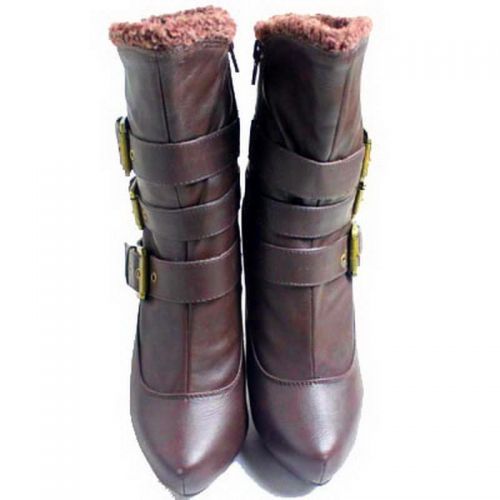 Twisted Women's Victoria 5" High Heel Buckle Ankle Boots Size 6.5-9 Solid Brown