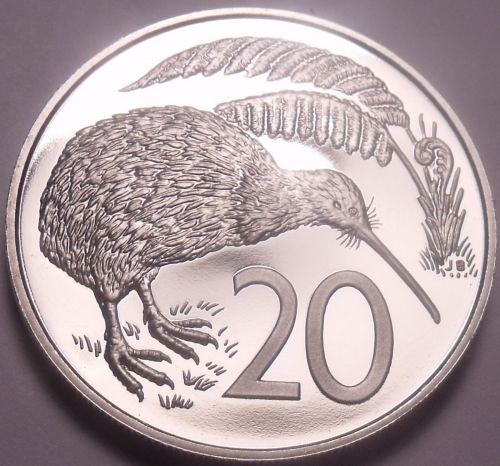 Large Cameo Proof New Zealand 1979 20 Cents~16,000 Minted~Kiwi Bird~Free Ship