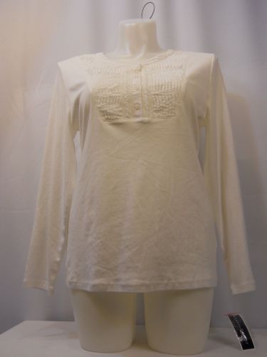 Karen Scott Women's T-Shirts Size XL Solid White Button Scoop Neck Long Sleeves