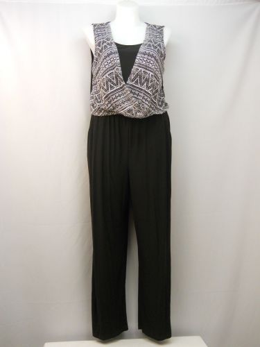 Emma & Michele Jumpsuit Size XL Black Surplice Overlay Sleeveless Wide Leg Pocke
