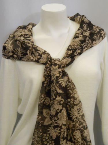 Cejon Women's Scarf 70”X 20” Brown Floral Print Stole Shawl Wrap 100% Polyester