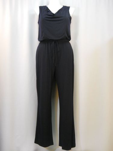 Enfocus Navy Draped Neck Sleeveless Straight Leg Jumpsuit Size 14