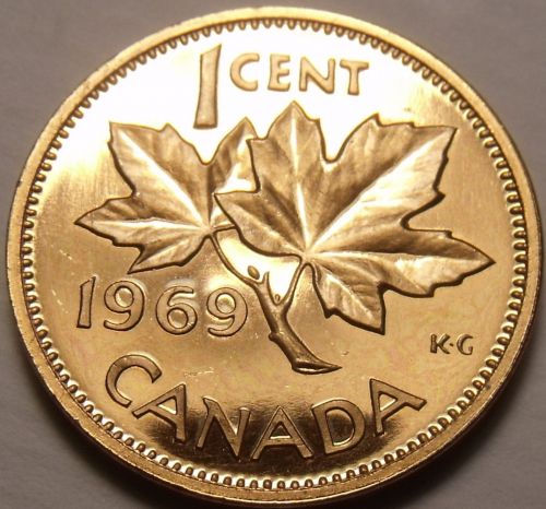 Proof Canada 1969 Maple Leaf Cent~594,298 Minted~Excellent~Free Ship