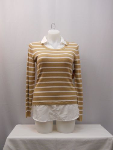 Faded Glory Women’s Sweater Size L Striped Layered Twofer Collared Pullover