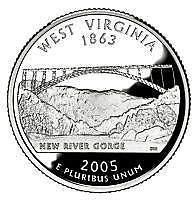 2005-P WEST VIRGINIA BRILLIANT UNC STATE QUARTER~FR/SHI