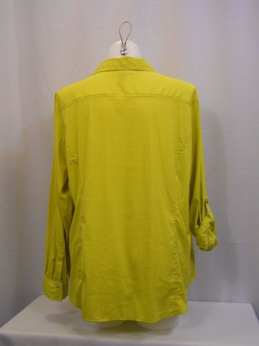 Style & Co Blouse Plus Size 3X Olive Button Down Shirt Long Roll Tab Sleeves