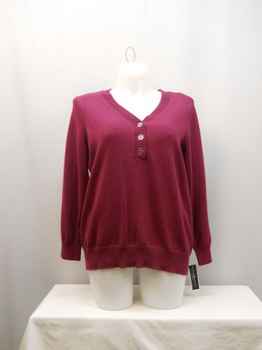 Karen Scott Berry Button Y-Neck Long Sleeves Medium Knit Henley Sweater Size 3X