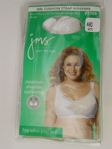 Just My Size Women’s Bra 40D Solid White Wire Free Adjustable Gel Cushion Straps