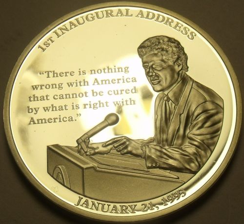 Silver Plated Proof Bill Clinton Inauguration Speech 40mm Medallion~Free Ship