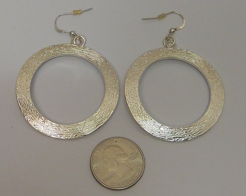 Women Earrings Metal Circles Silver Tones Hook Fasteners Fashion Drop Dangle