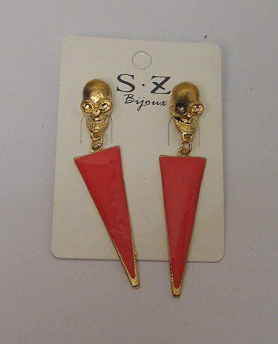 Women Earrings Fashion Post Drop Dangle Gold Skulls Pink Triangles Push Back Fas