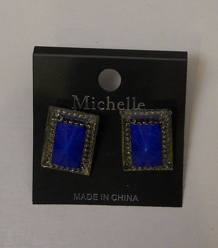 Fashion Stud Earrings Women Silver Tones Blue Centers MICHELLE Butterfly Backs