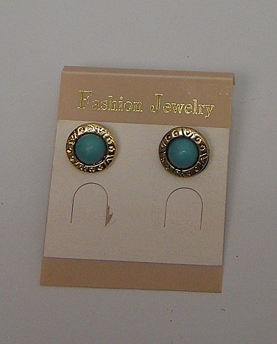 Women Earrings Fashion Stud Blue Beads Gold Tones Push Backs Fasteners FASHION