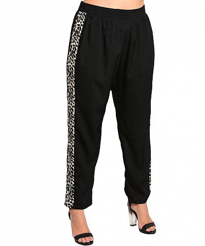Womens Pants PLUS SIZE 2X 3X WAPI Black Animal Print Elastic Waist Straight Legs