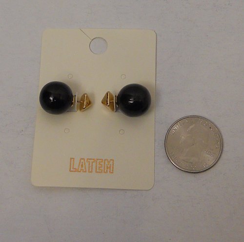 Women Fashion Stud Earrings Black Balls Gold Tones LATEM Push Backs