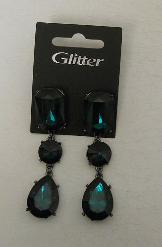 Women Earrings Fashion Drop Dangle Green Gems Push Backs GLITTER