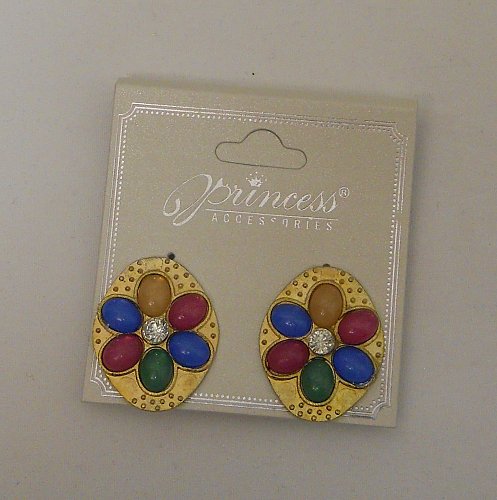 Womens Clip On Earrings Fashion Metal Beaded Flower Rhinestones PRINCESS