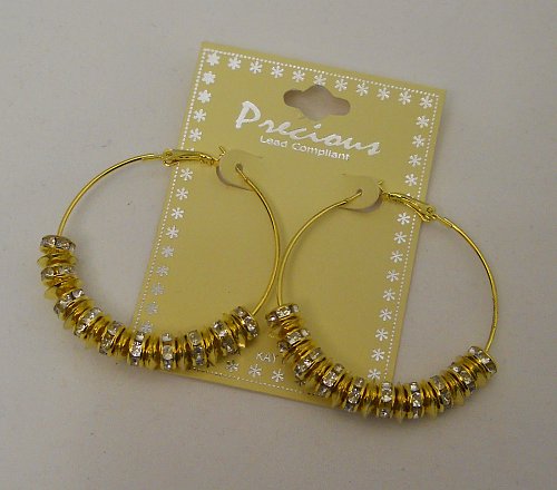 Womens Fashion Earrings Gold Tone Rhinestones Hoops PRECIOUS Lever Back