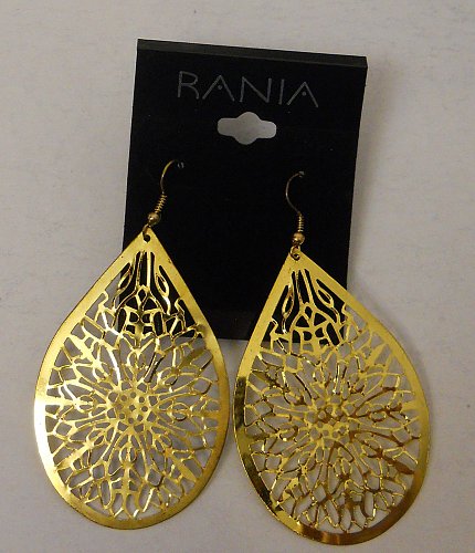 Women Fashion Drop Dangle Earrings Gold Tones Teardrops RANIA Hook Fasteners