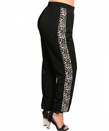 Womens Pants PLUS SIZE 2X 3X WAPI Black Animal Print Elastic Waist Straight Legs