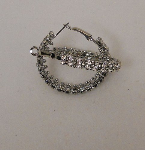 Womens Fashion Hoop Earrings Rhinestones Silver Tones Unbranded Leverback