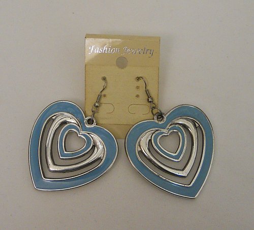 Womens Fashion Earrings Drop Dangle Blue Silver Hearts FASHION JEWELRY Hooks