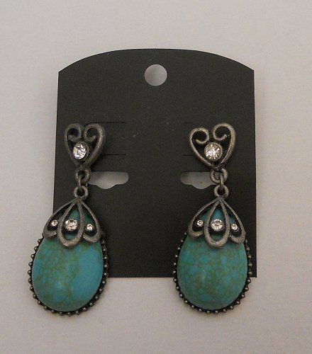 Womens Fashion Drop Dangle Earrings Blue Pewter Rhinestones Unbranded Push Backs