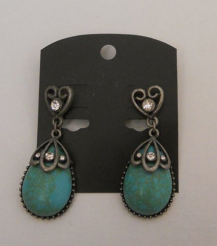 Womens Fashion Drop Dangle Earrings Blue Pewter Rhinestones Unbranded Push Backs