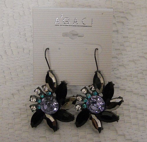 Women Earrings Fashion Drop Dangle Flower Multi Color Rhinestones Hook AGACI