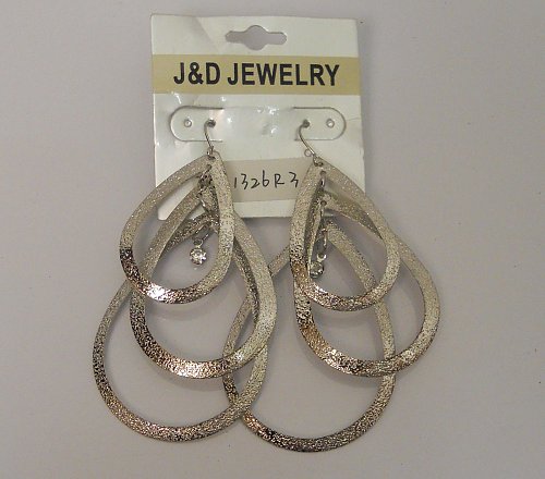 Women Earrings Fashion Drop Dangle Silver Tones Rhinestones Hook Fasteners J&D